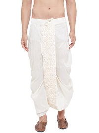 Thumbnail for Vastramay Men's Cream Silk Blend Embroidered Dhoti - Distacart