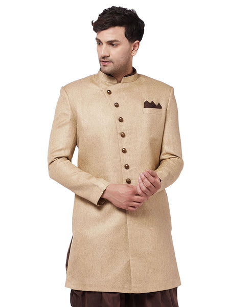 Vastramay Men's Beige Polyester Lurex Blend Sherwani Only Top - Distacart