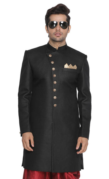 VM by Vastramay Men's Black Polyester Lurex Blend Sherwani Only Top - Distacart