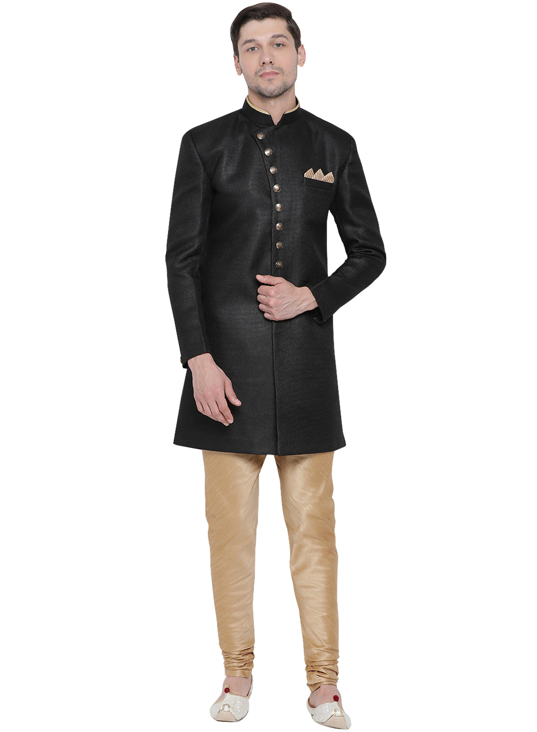 Vastramay Men's Black Polyester Lurex Blend Sherwani Set - Distacart