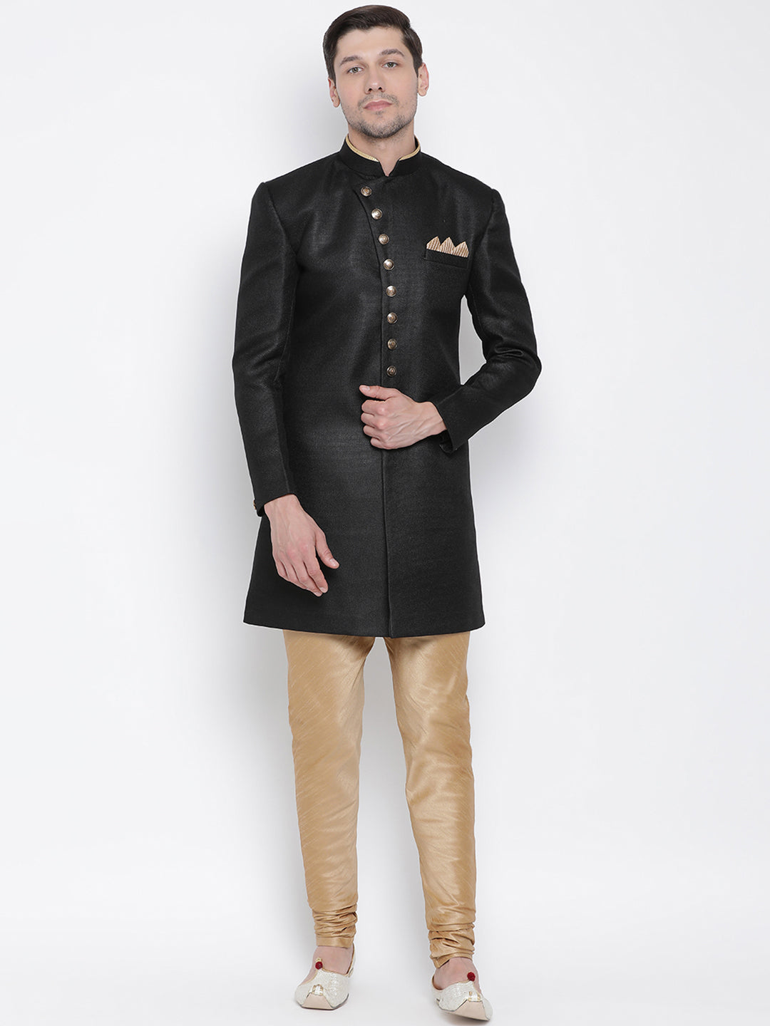 Vastramay Men's Black Polyester Lurex Blend Sherwani Set - Distacart