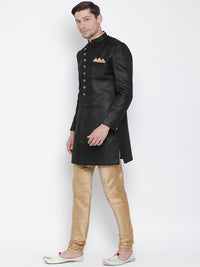 Thumbnail for Vastramay Men's Black Polyester Lurex Blend Sherwani Set - Distacart