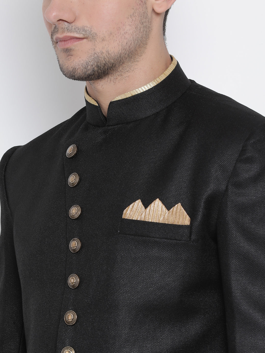 Vastramay Men's Black Polyester Lurex Blend Sherwani Set - Distacart