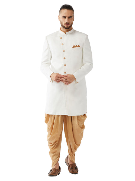 Vastramay Men's White Polyester Lurex Blend Sherwani Only Top - Distacart