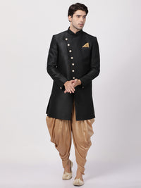 Thumbnail for Vastramay Men's Black Silk Blend Sherwani Set - Distacart