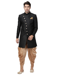 Thumbnail for Vastramay Men's Black Silk Blend Sherwani Set - Distacart