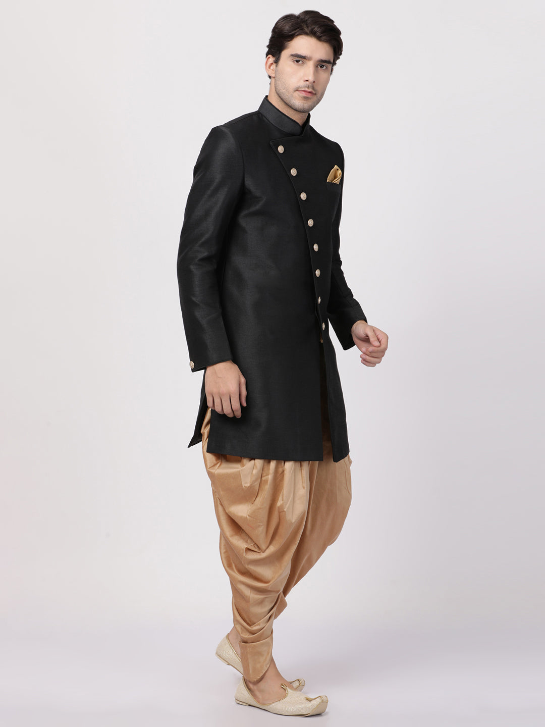 Vastramay Men's Black Silk Blend Sherwani Set - Distacart