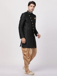 Thumbnail for Vastramay Men's Black Silk Blend Sherwani Set - Distacart