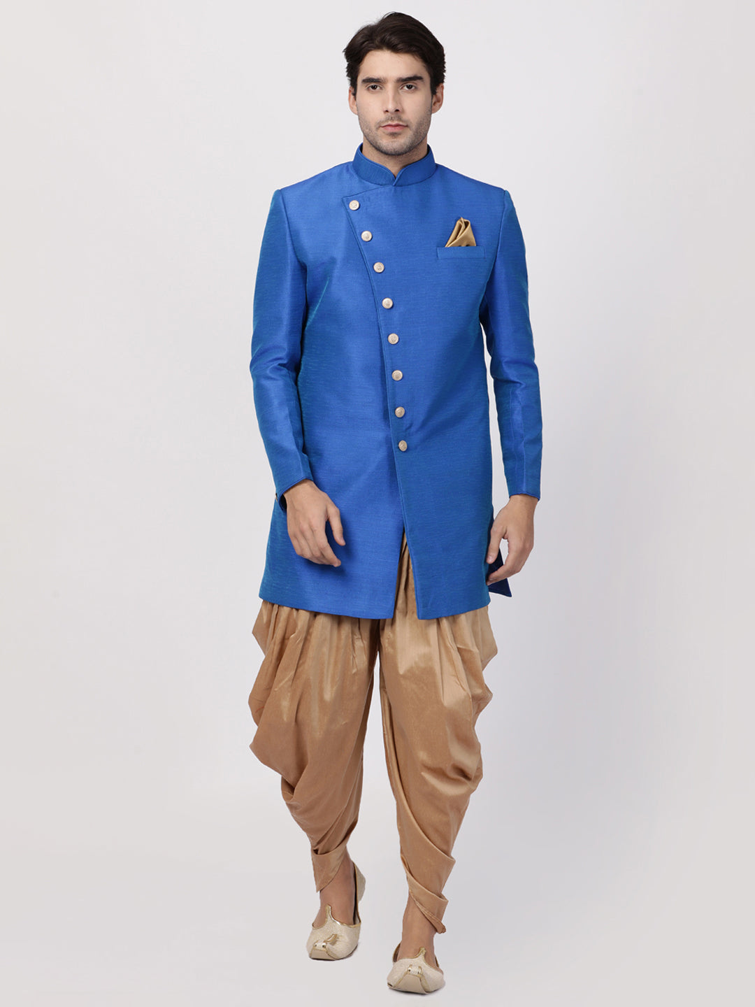 Vastramay Men's Blue Silk Blend Sherwani Set - Distacart