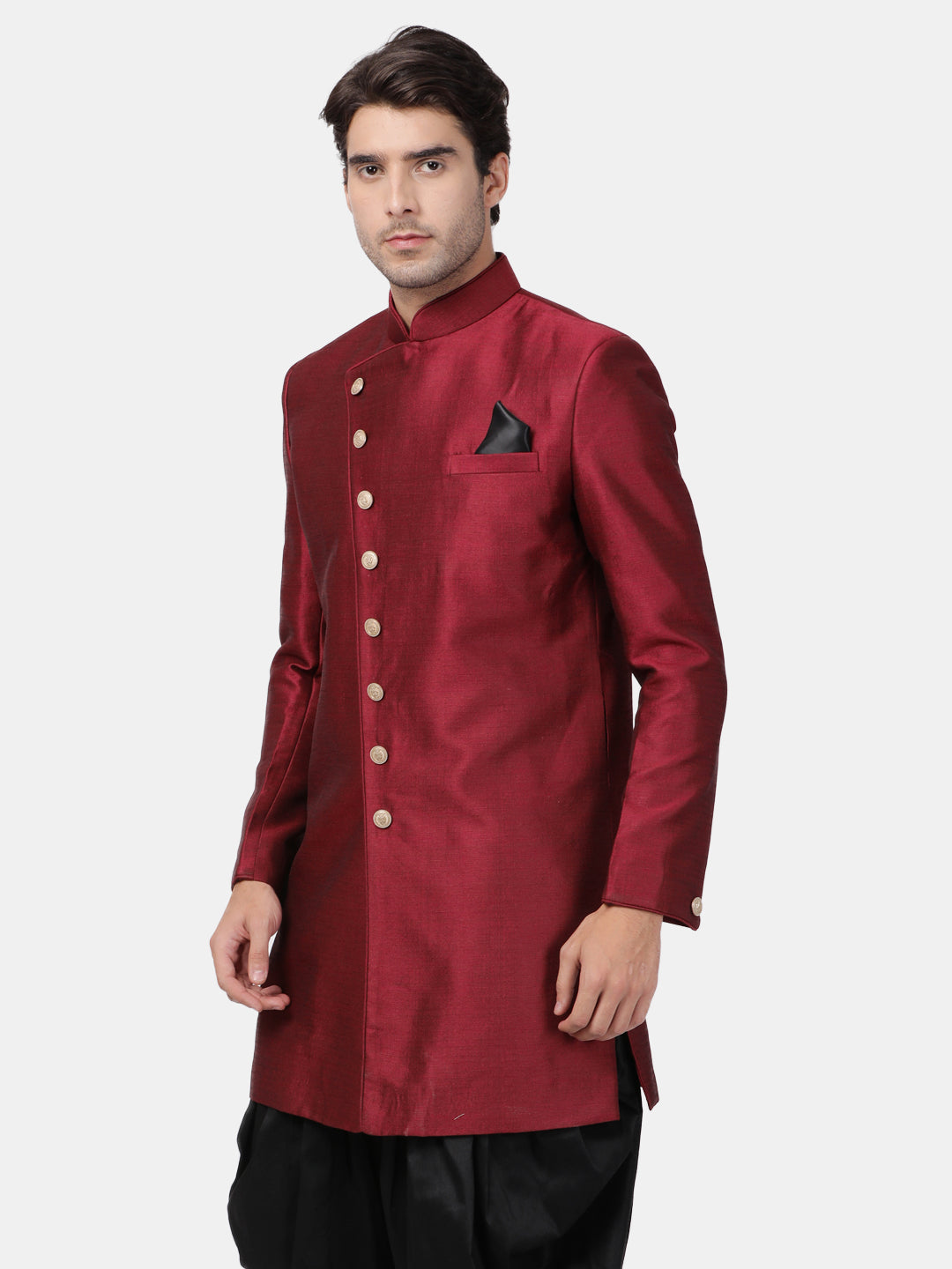 Vastramay Men's Maroon Silk Blend Sherwani Only Top - Distacart