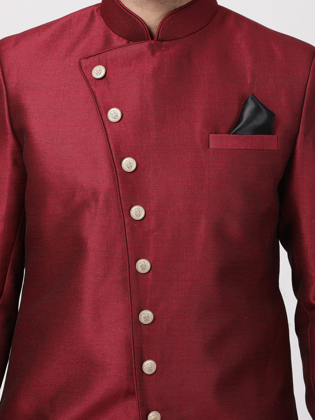 Vastramay Men's Maroon Silk Blend Sherwani Only Top - Distacart