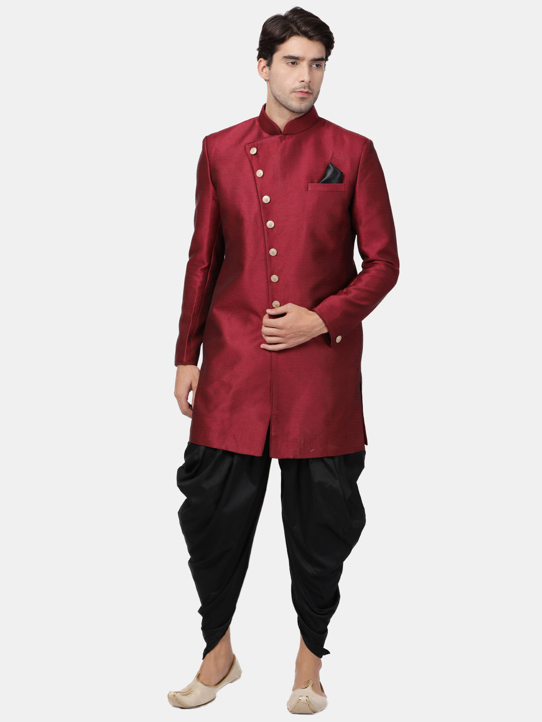 Vastramay Men's Maroon Silk Blend Sherwani Only Top - Distacart