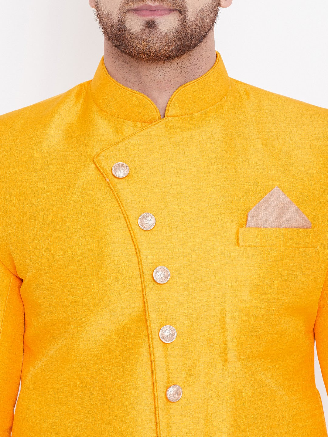 Vastramay Men's Mustard And Rose Gold Silk Blend Sherwani Set - Distacart