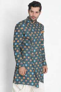 Thumbnail for Vastramay Men's Dark Blue Silk Blend Sherwani Only Top - Distacart