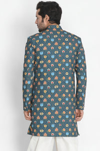 Thumbnail for Vastramay Men's Dark Blue Silk Blend Sherwani Only Top - Distacart