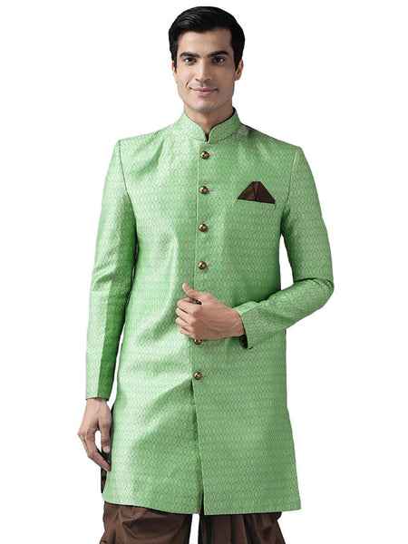 Vastramay Men's Green Silk Blend Sherwani Only Top - Distacart