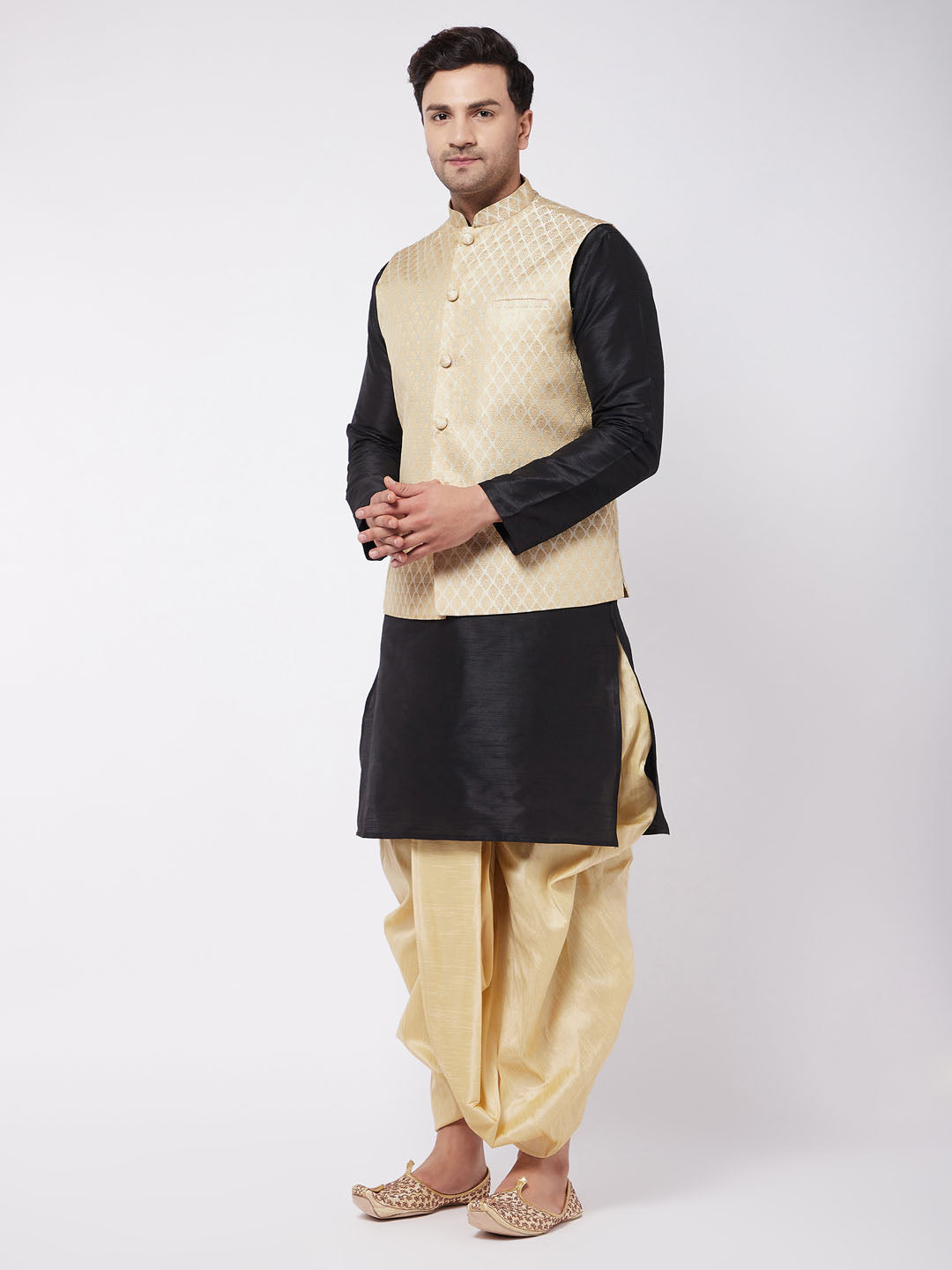 Banarasi Silk Fancy Beige and Cream Kurta Payjama With Jacket -