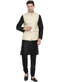 Thumbnail for Vastramay Men's Black Silk Blend Jacket, Kurta and Pyjama Set - Distacart