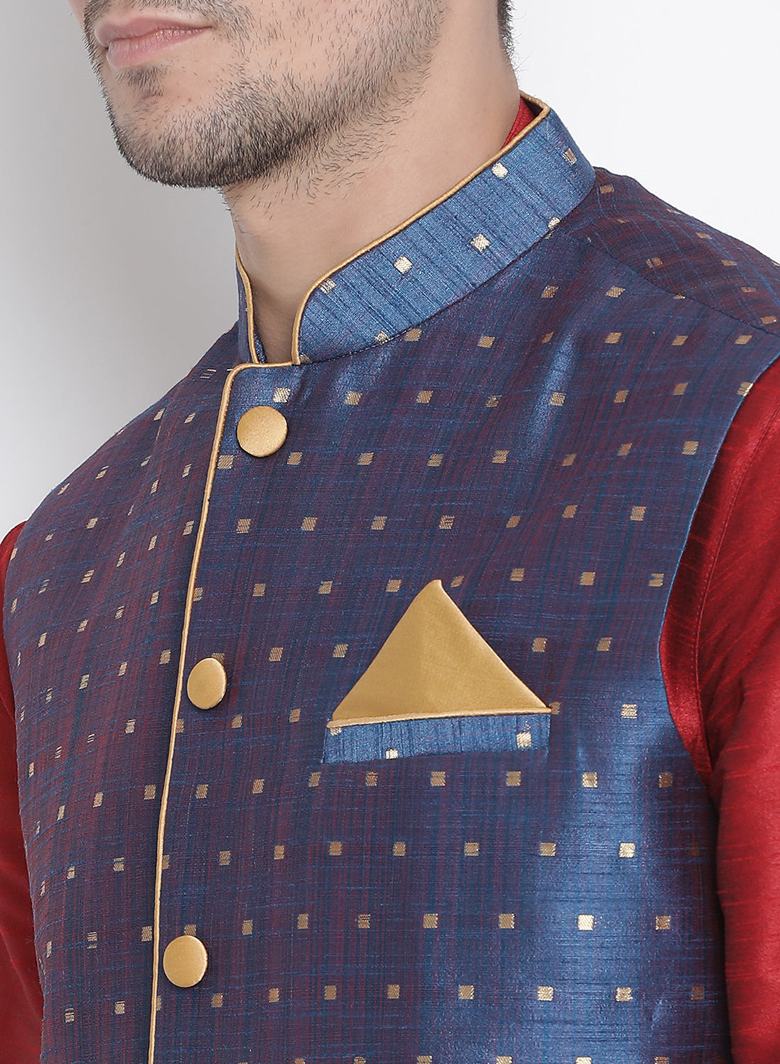 Vastramay Men's Maroon Silk Blend Jacket, Kurta and Dhoti Set - Distacart