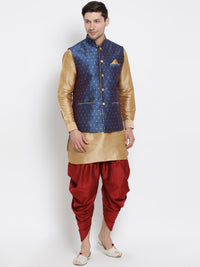 Thumbnail for VM by Vastramay Men's Gold Silk Blend Jacket, Kurta And Dhoti Set - Distacart