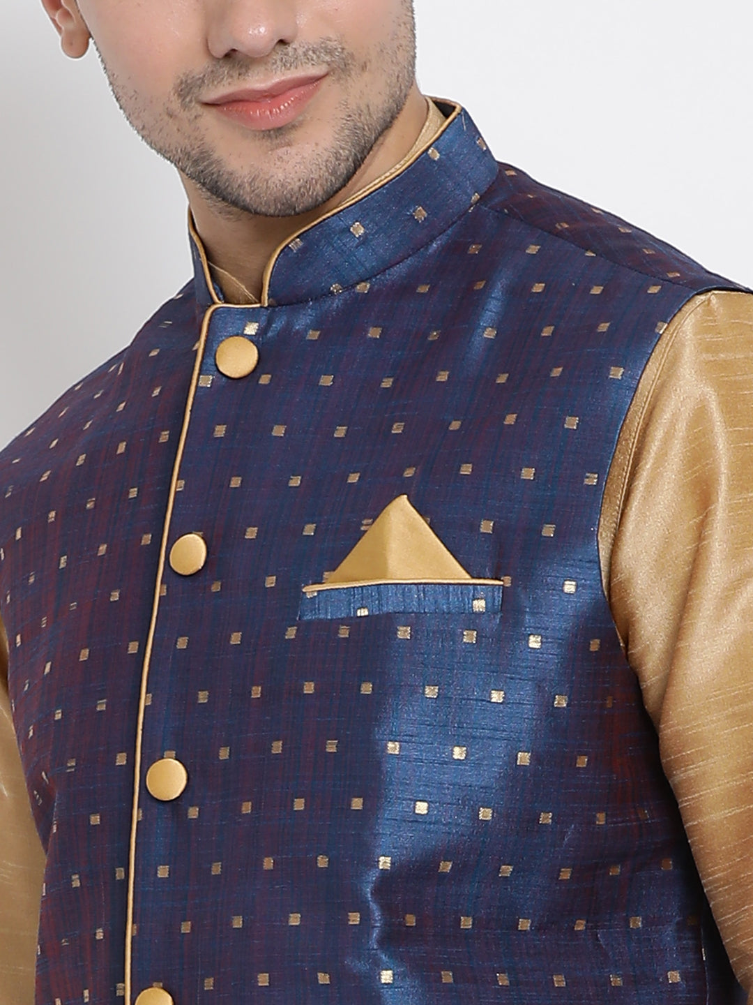 VM by Vastramay Men's Gold Silk Blend Jacket, Kurta And Dhoti Set - Distacart