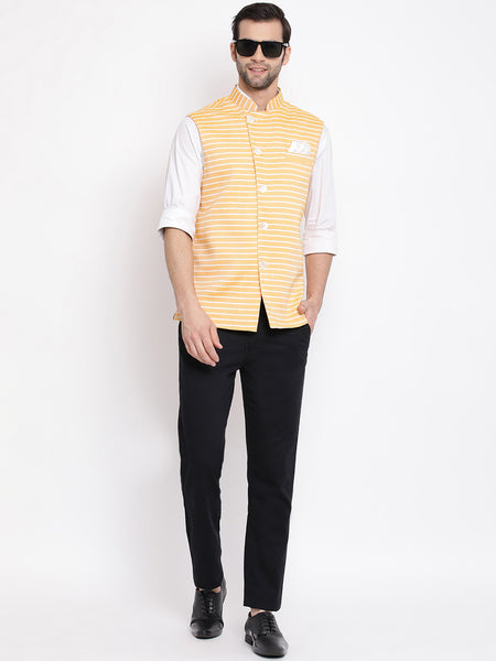 Vastramay Men's Orange Cotton Blend Nehru Jacket - Distacart