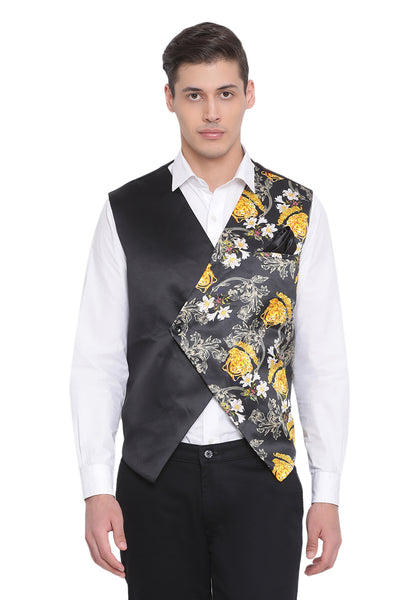 Vastramay Men's Black Silk Blend Nehru Jacket - Distacart