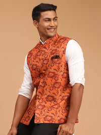 Thumbnail for Vastramay Men's Rust - Nehru Jacket - Distacart