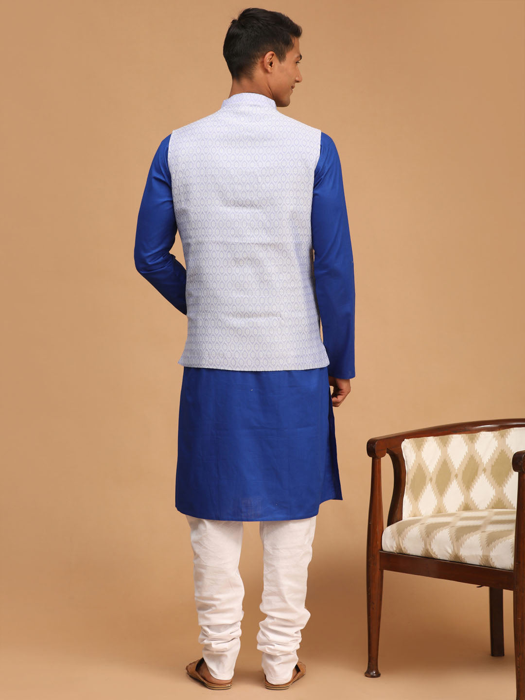 Blue kurta white pajama clearance with jacket