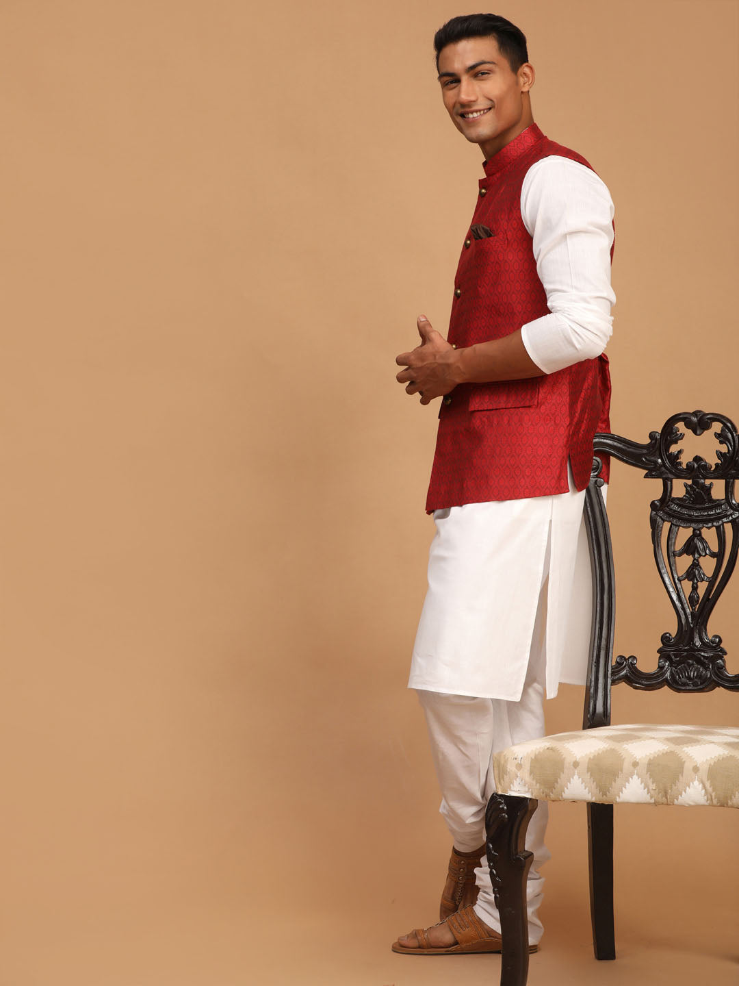 Red kurta white pajama best sale with jacket