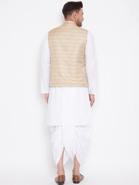 Thumbnail for Vastramay Men's Beige And White Cotton Blend Jacket, Kurta and Dhoti Set - Distacart