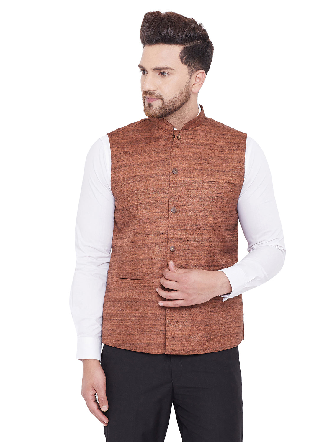 Men's Beige Ethnic Motifs Kurta with Pyjamas & Nehru Jacket