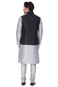 Thumbnail for Vastramay Men's Grey Silk Blend Jacket, Kurta and Pyjama Set - Distacart