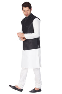 Thumbnail for Vastramay Men's White Silk Blend Jacket, Kurta and Pyjama Set - Distacart