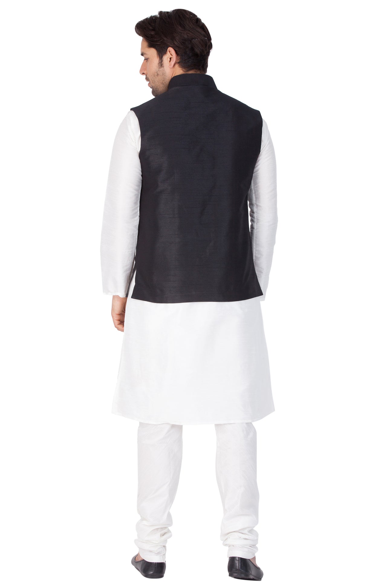 Vastramay Men's White Silk Blend Jacket, Kurta and Pyjama Set - Distacart