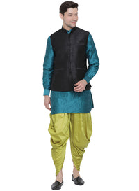 Thumbnail for Vastramay Men's Dark Blue Silk Blend Jacket, Kurta and Dhoti Set - Distacart