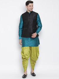 Thumbnail for Vastramay Men's Dark Blue Silk Blend Jacket, Kurta and Dhoti Set - Distacart