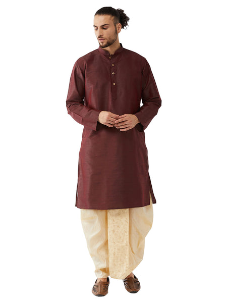 Vastramay Men's Solid Kurta And Embroidered Traditional Dhoti Set - Distacart