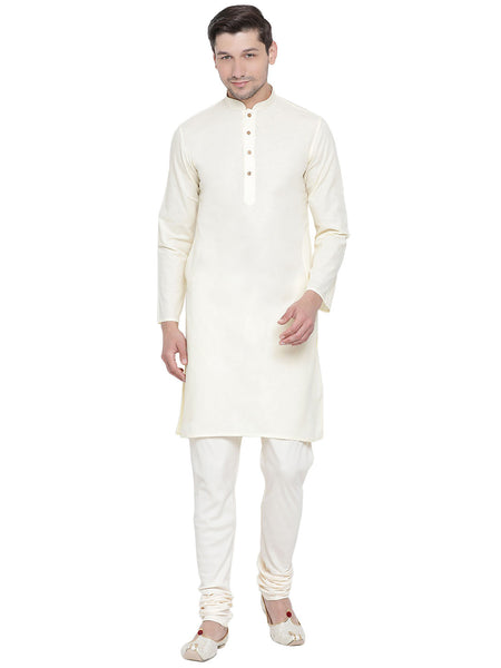 Vastramay Men's Beige Cotton Linen Blend Kurta Pyjama Set - Distacart