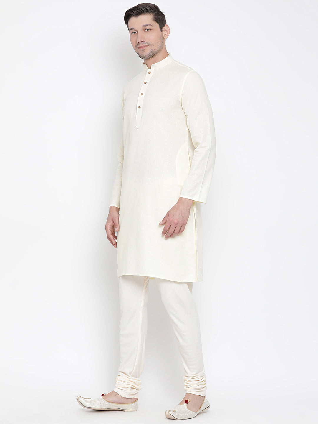 Vastramay Men's Beige Cotton Linen Blend Kurta Pyjama Set - Distacart