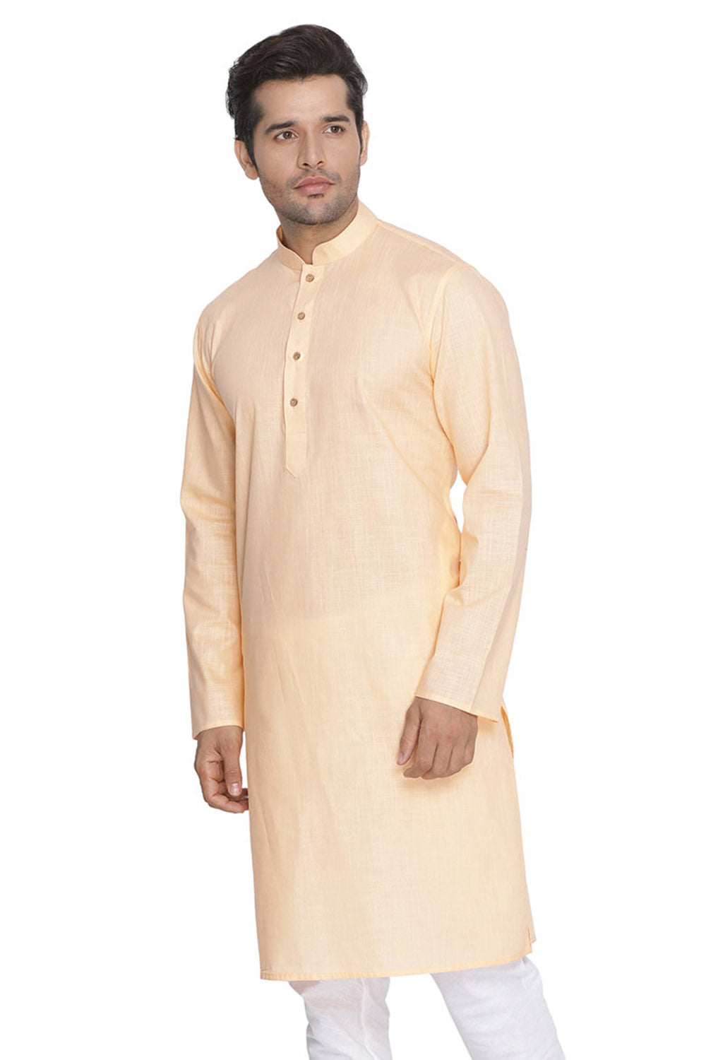 Vastramay Men's Beige Cotton Linen Blend Kurta - Distacart