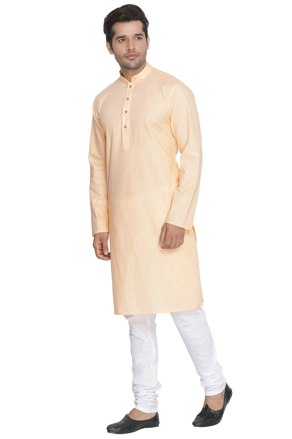 Vastramay Men's Beige Cotton Linen Blend Kurta Pyjama Set - Distacart