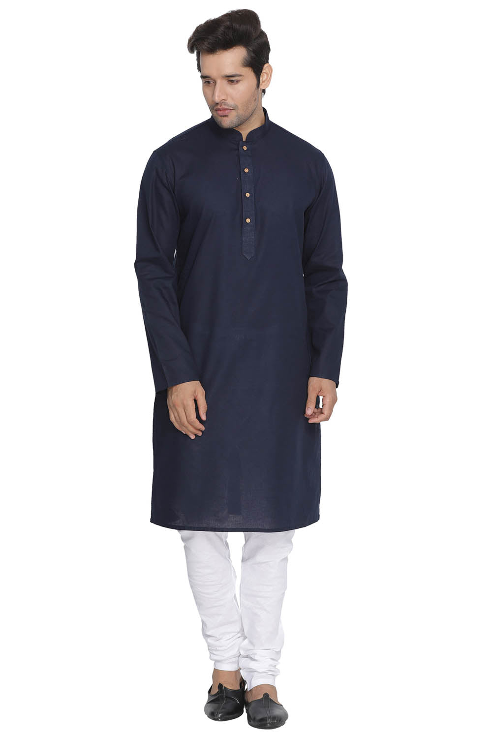 Vastramay Men's Blue Cotton Linen Blend Kurta Pyjama Set - Distacart