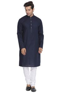 Thumbnail for Vastramay Men's Blue Cotton Linen Blend Kurta Pyjama Set - Distacart