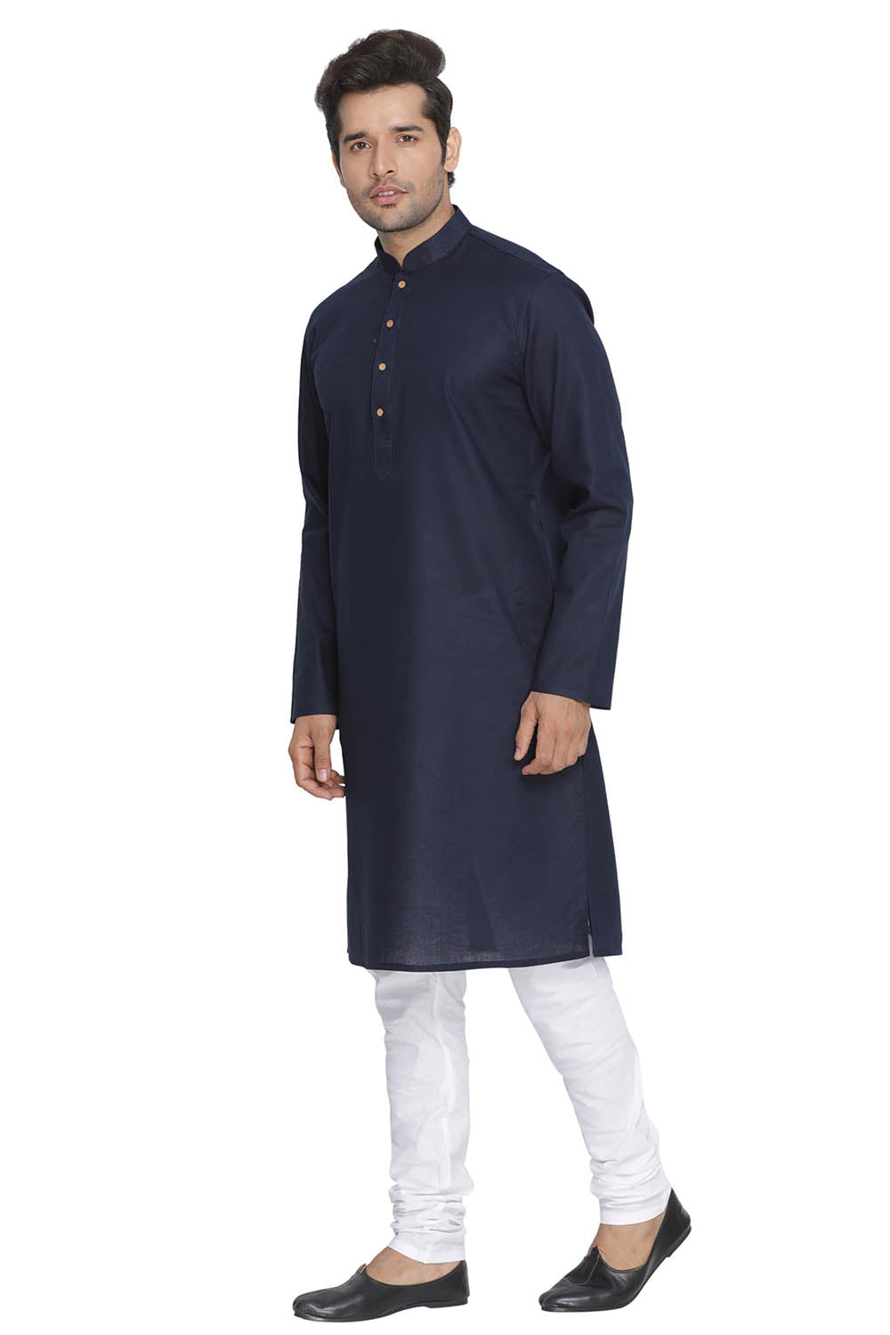 Vastramay Men's Blue Cotton Linen Blend Kurta Pyjama Set - Distacart