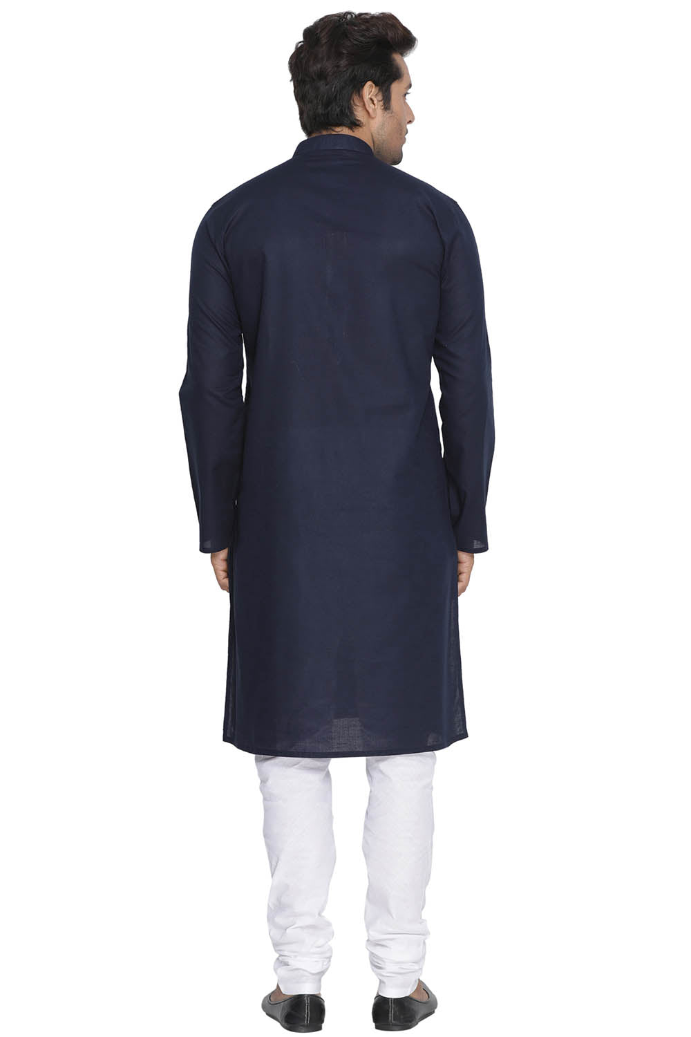 Vastramay Men's Blue Cotton Linen Blend Kurta Pyjama Set - Distacart