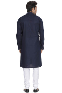 Thumbnail for Vastramay Men's Blue Cotton Linen Blend Kurta Pyjama Set - Distacart