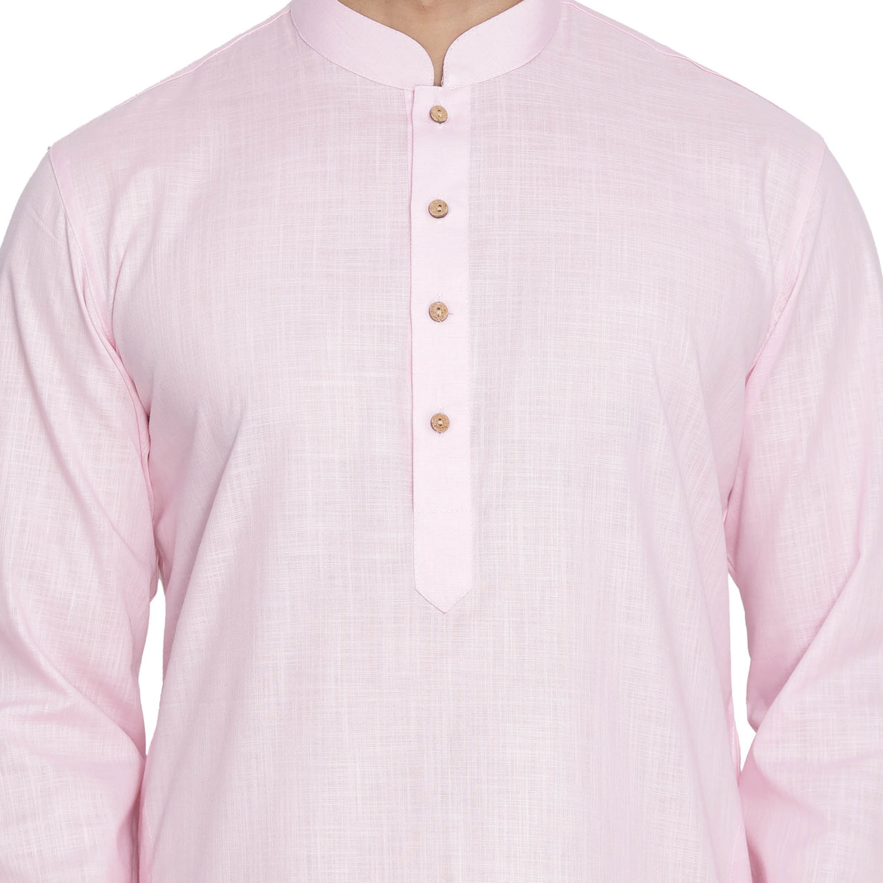 Vastramay Men's Pink Cotton Linen Blend Kurta Pyjama Set - Distacart