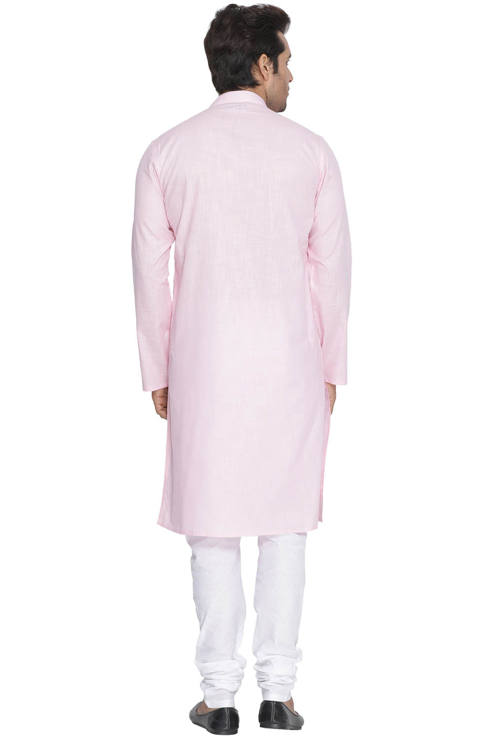 Vastramay Men's Pink Cotton Linen Blend Kurta Pyjama Set - Distacart