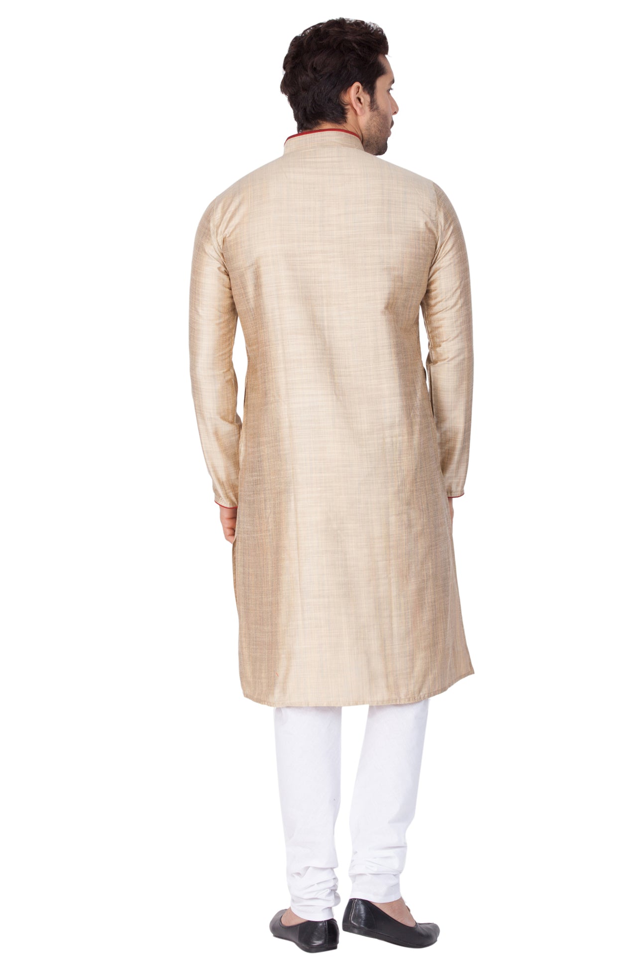 Vastramay Men's Beige Cotton Silk Kurta Pyjama Set - Distacart